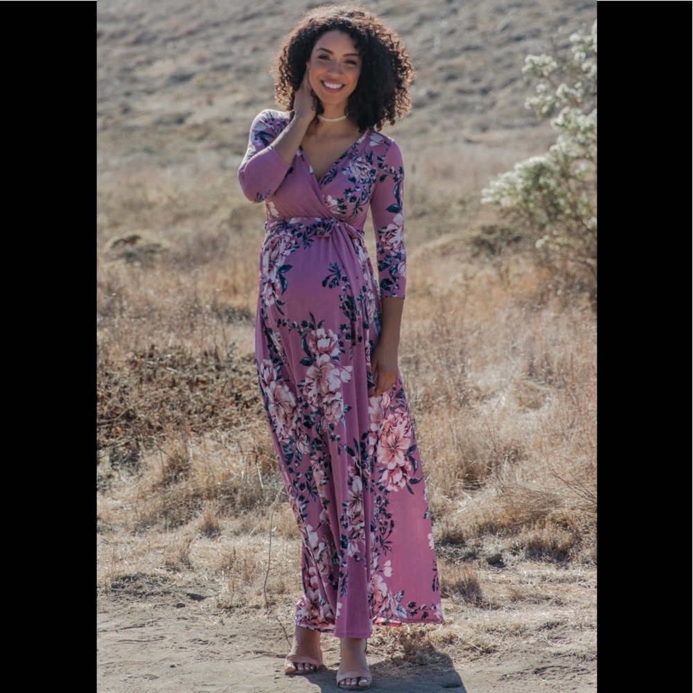 PINK FLORAL SASH TIE MATERNITY/NURSING DRESS